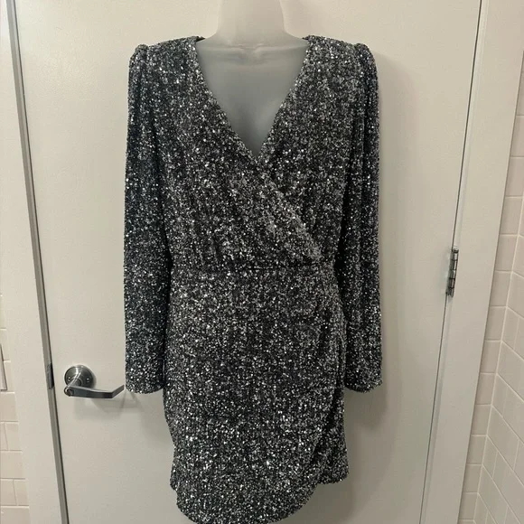 knee length silver sequin dress THE MOMENT SEQUIN MINI DRESS – AKIRA